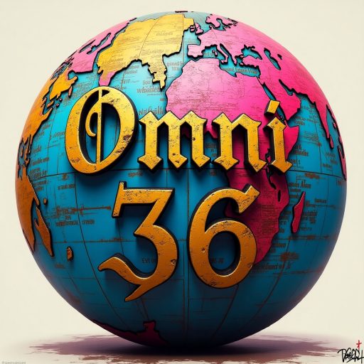 Colorful globe featuring the words 'Omni 36', highlighting various continents.
